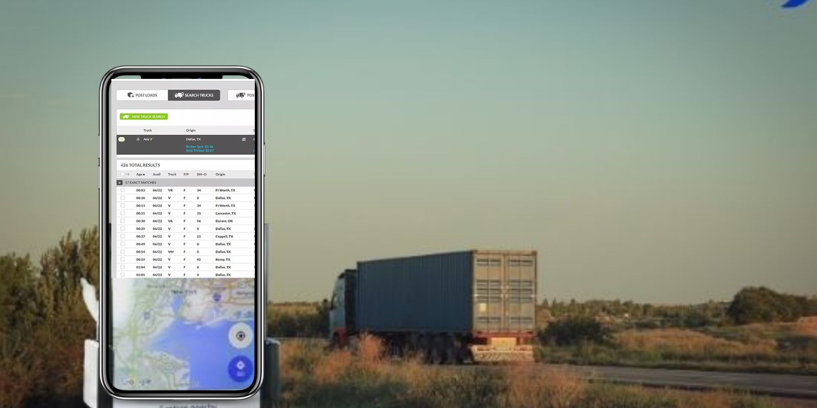 A mobile screen show load board for truckers
