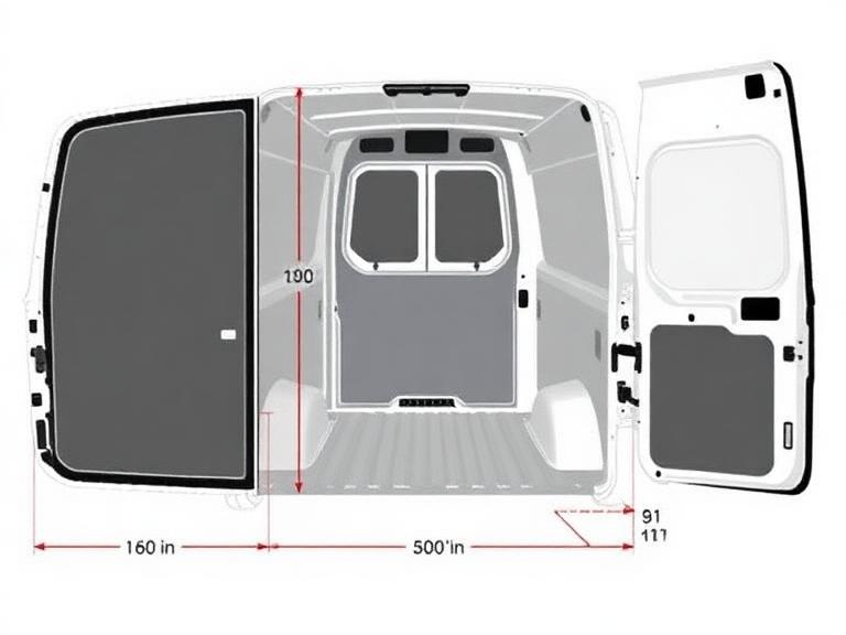 Dry van dimensions diagram showing interior length, width, height and door opening measurements for 53 foot trailer