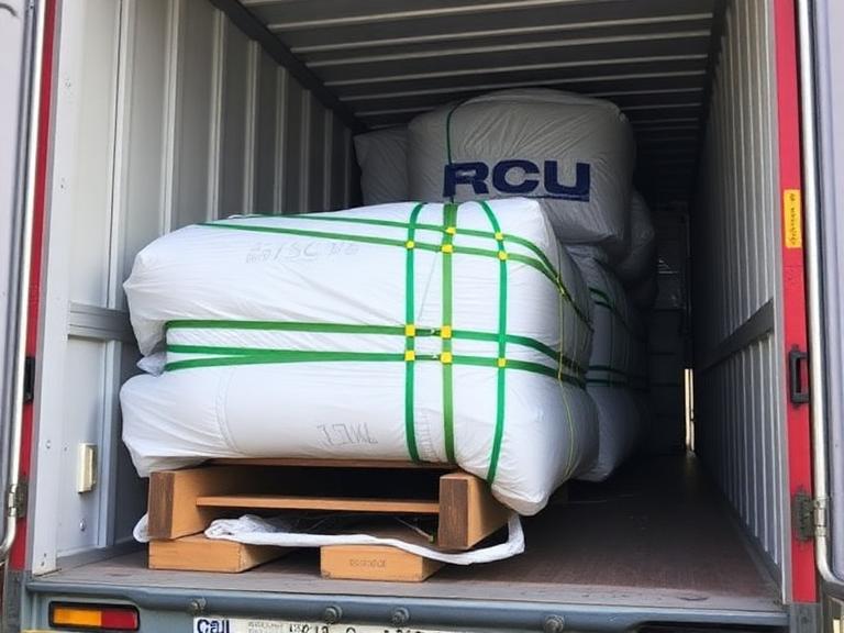 Proper load securement techniques for dry van freight showing strap placement and dunnage between pallets